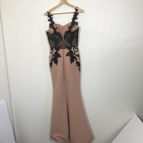 Portia & Scarlett Dress Womens Small Nude Black Embroidered Fitted Gown Formal - Picture 7 of 13